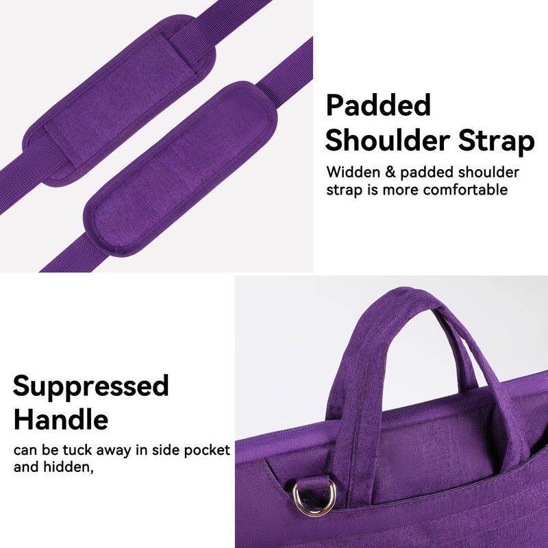 Voova 17 17.3 Inch Laptop Sleeve Case, Slim Women Men Shoulder Hand Bag Compatible with Razer Blade Pro 17, Lenovo Dell Asus Acer HP Notebook Messenger Briefcase with Strap, Waterproof, Purple - Image 4